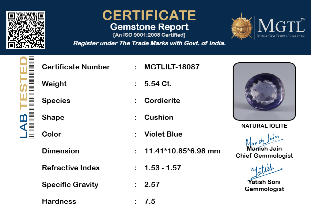 Iolite - 5.54 Carat Rare Quality ILT-18087