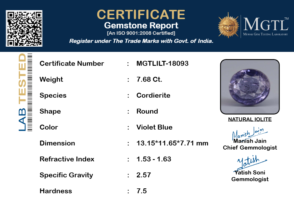Iolite - 7.68 Carat Prime Quality ILT-18093