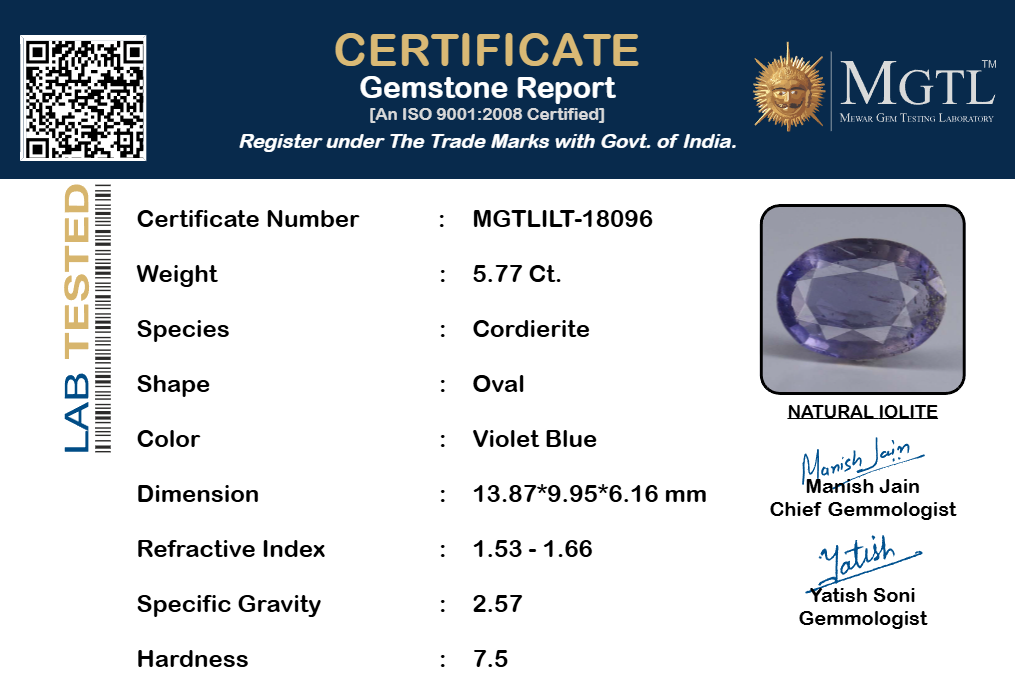 Iolite - 5.77 Carat Rare Quality ILT-18096