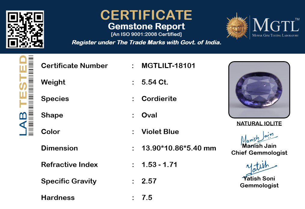 Iolite - 5.54 Carat Limited Quality ILT-18101