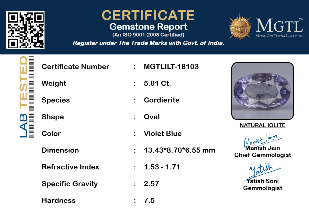 Iolite - 5.01 Carat Prime Quality ILT-18103