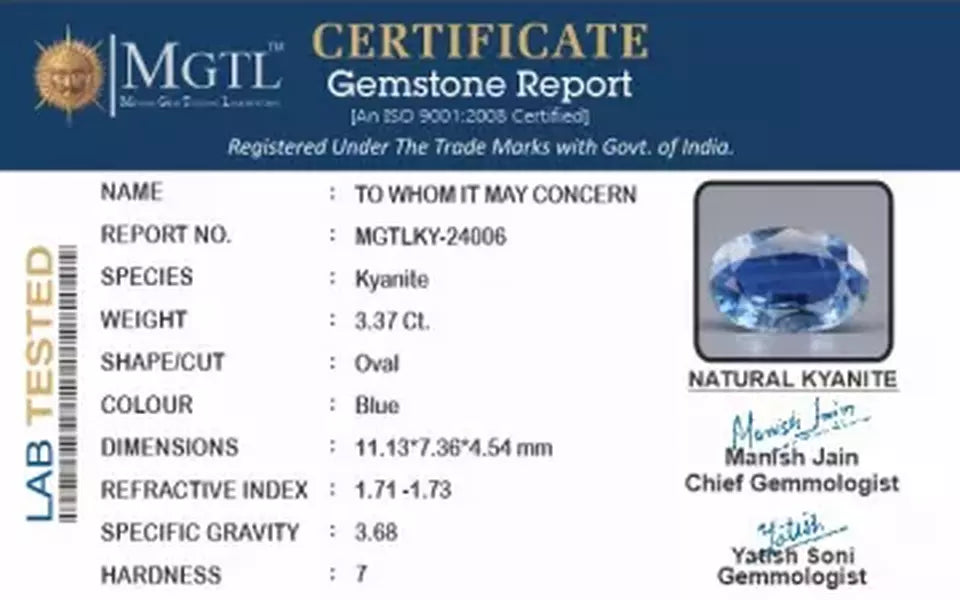 Kyanite Gemstone - 3.37 Carat Limited Quality KY-24006