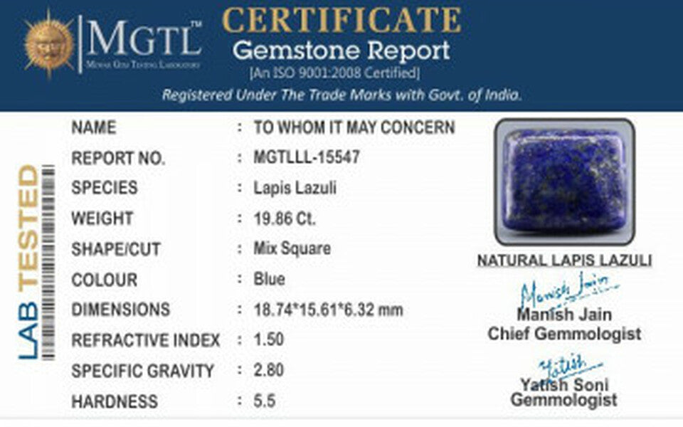 Lapis Lazuli - LL-15547 Limited - Quality 19.86 Carat
