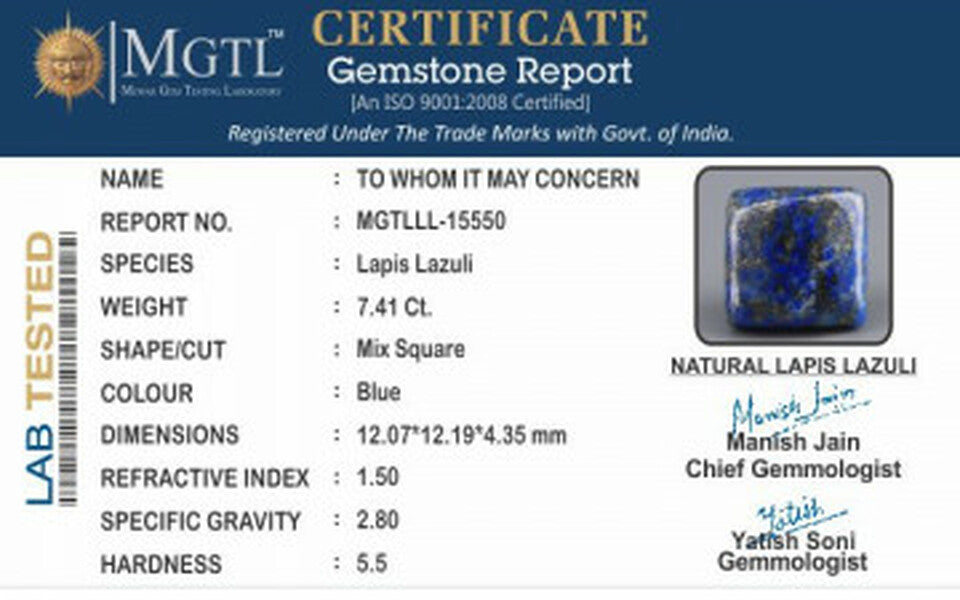 Lapis Lazuli - LL-15550 Limited - Quality 7.41 Carat