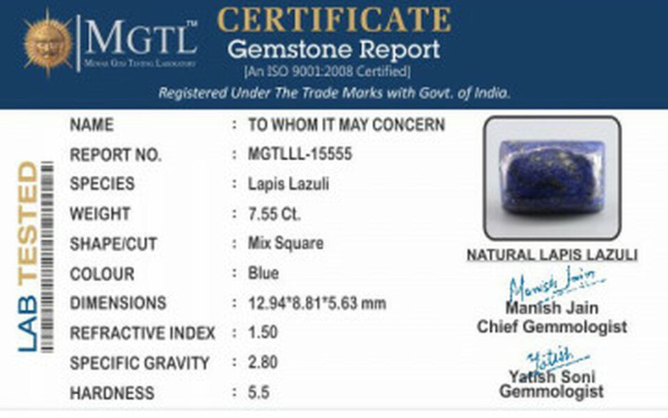 Lapis Lazuli - LL-15555 Limited - Quality 7.55 Carat