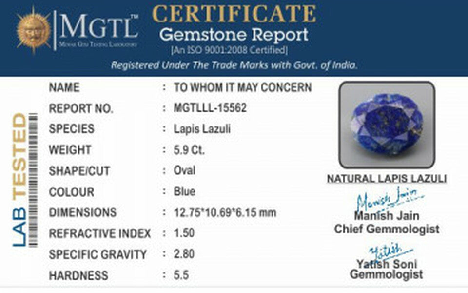 Lapis Lazuli - LL-15562 Limited - Quality 5.9 Carat