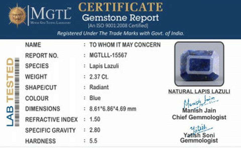Lapis Lazuli - LL-15567 Limited - Quality 2.37 Carat