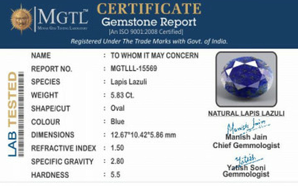 Lapis Lazuli - LL-15569 Limited - Quality 5.83 Carat