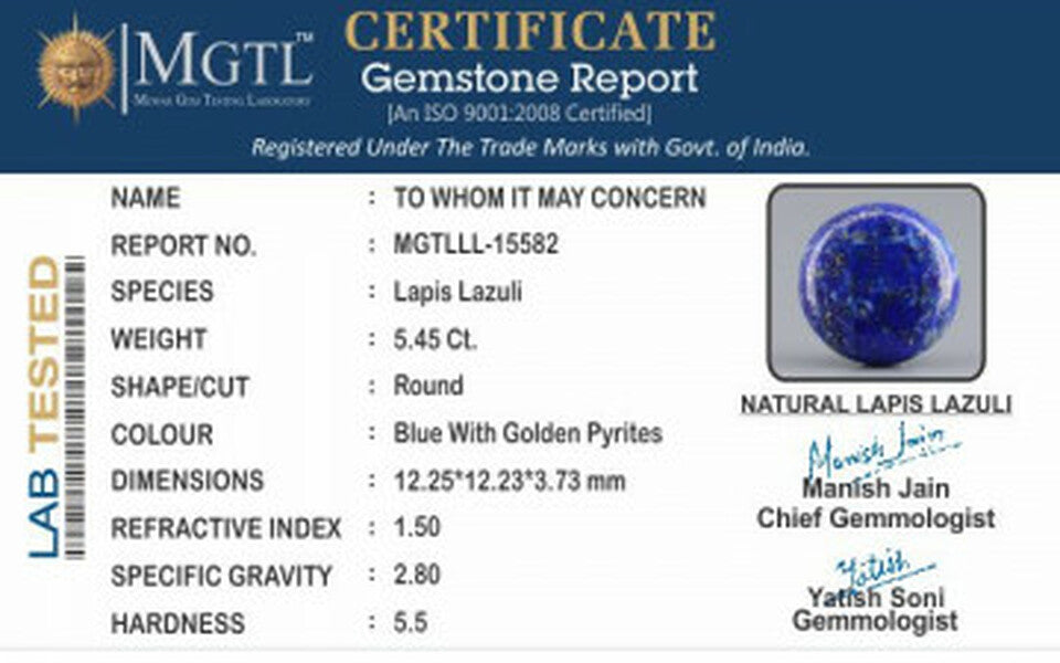 Natural Lapis Lazuli - 5.45 Carat Limited - Quality  LL-15582