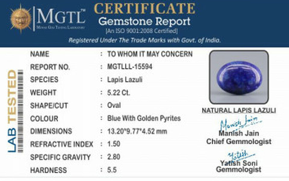 Natural Lapis Lazuli - 5.22 Carat Limited - Quality  LL-15594