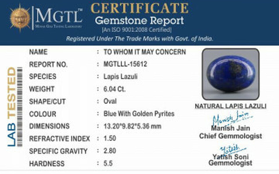 Natural Lapis Lazuli - 6.4 Carat Limited - Quality  LL-15612
