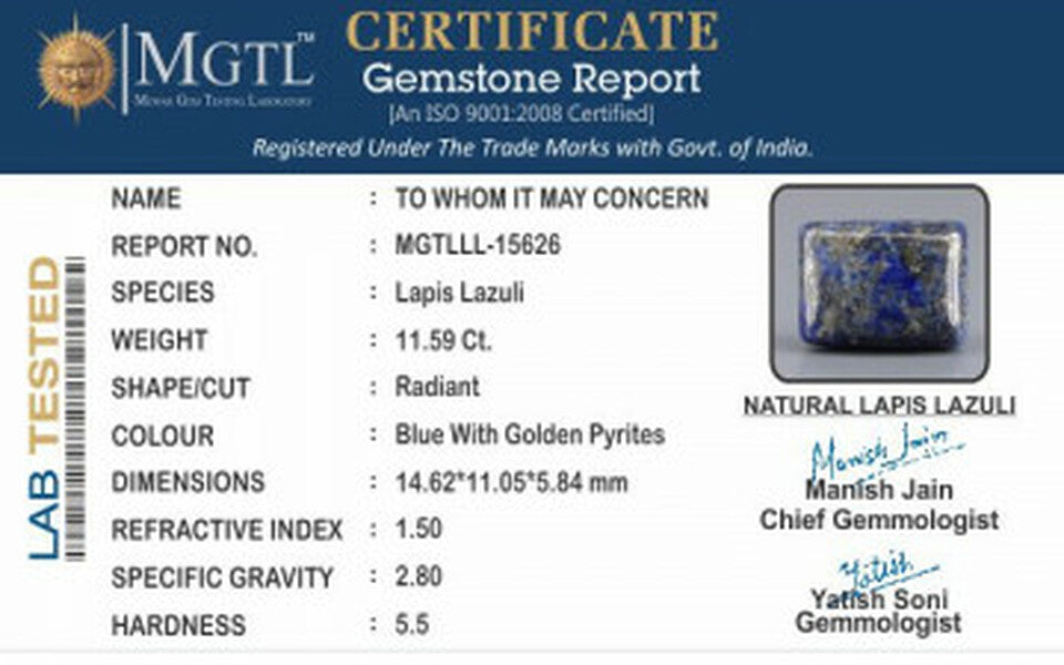 Natural Lapis Lazuli - 11.59 Carat Limited - Quality  LL-15626
