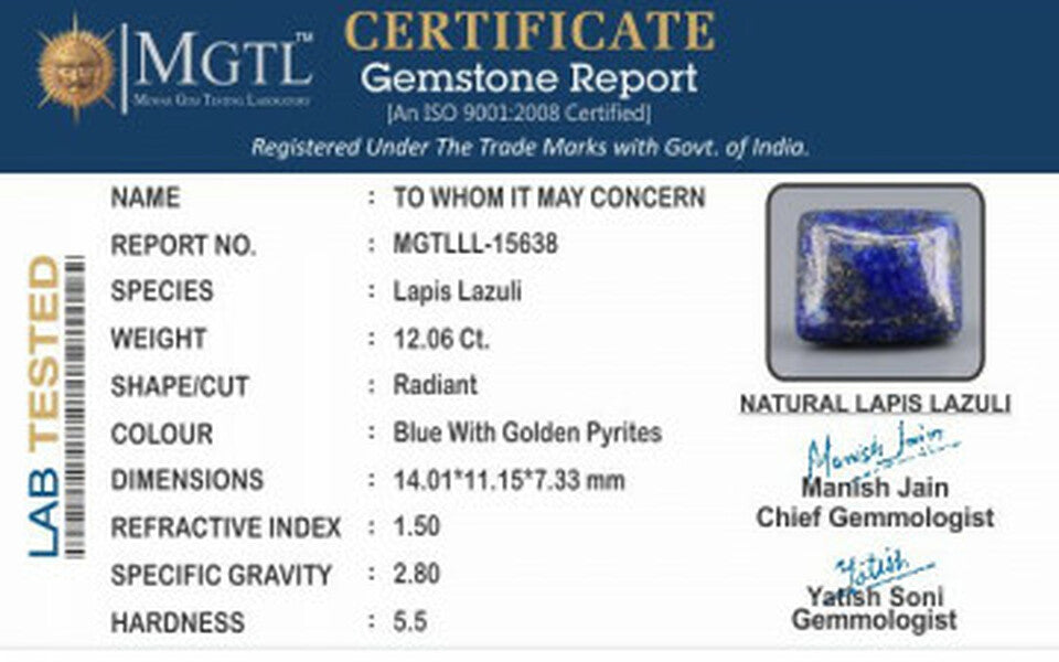 Natural Lapis Lazuli - 12.06 Carat Limited - Quality  LL-15638