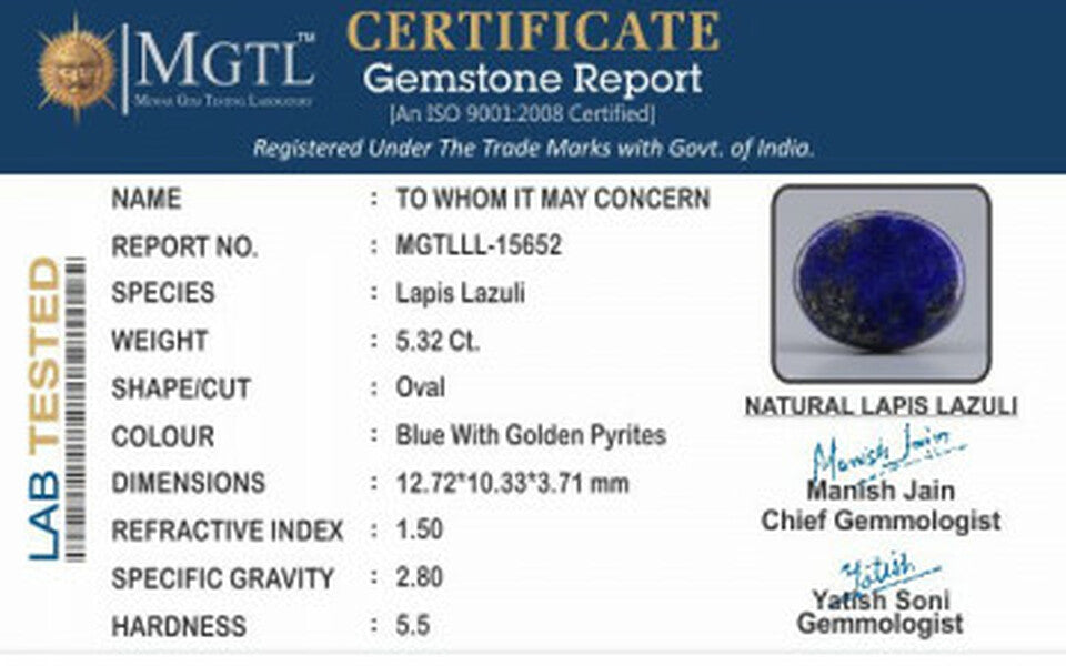 Natural Lapis Lazuli - 5.32 Carat Limited - Quality  LL-15652