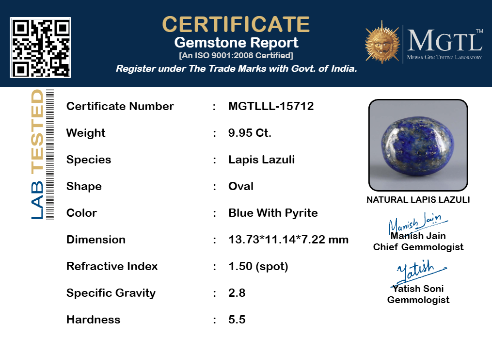 Natural Lapis Lazuli - 9.95 Carat Limited Quality LL-15712