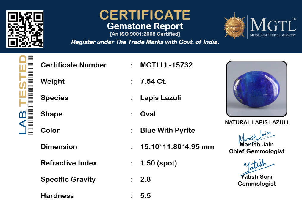 Natural Lapis Lazuli - 7.54 Carat Limited Quality LL-15732