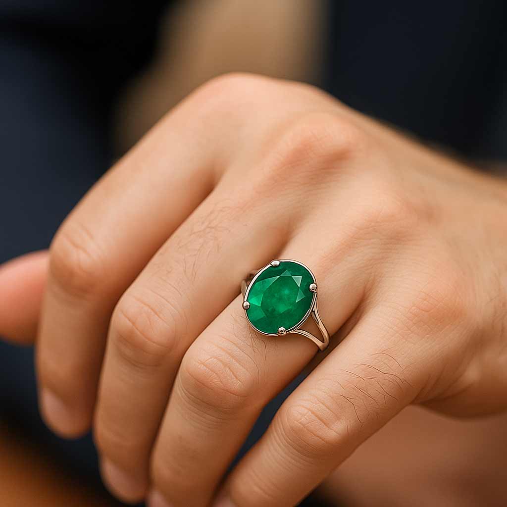 Luxury Designer Sterling Silver Emerald Men’s Ring for Him