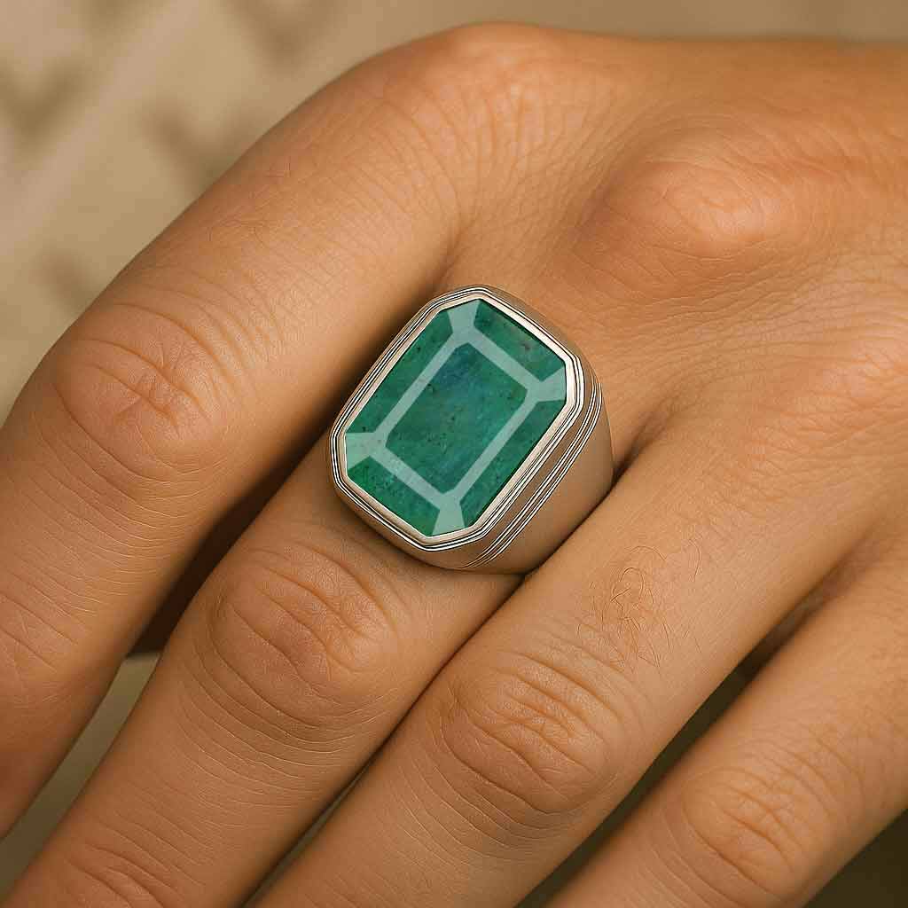 Luxury Handmade 925 Silver Emerald Ring For Men