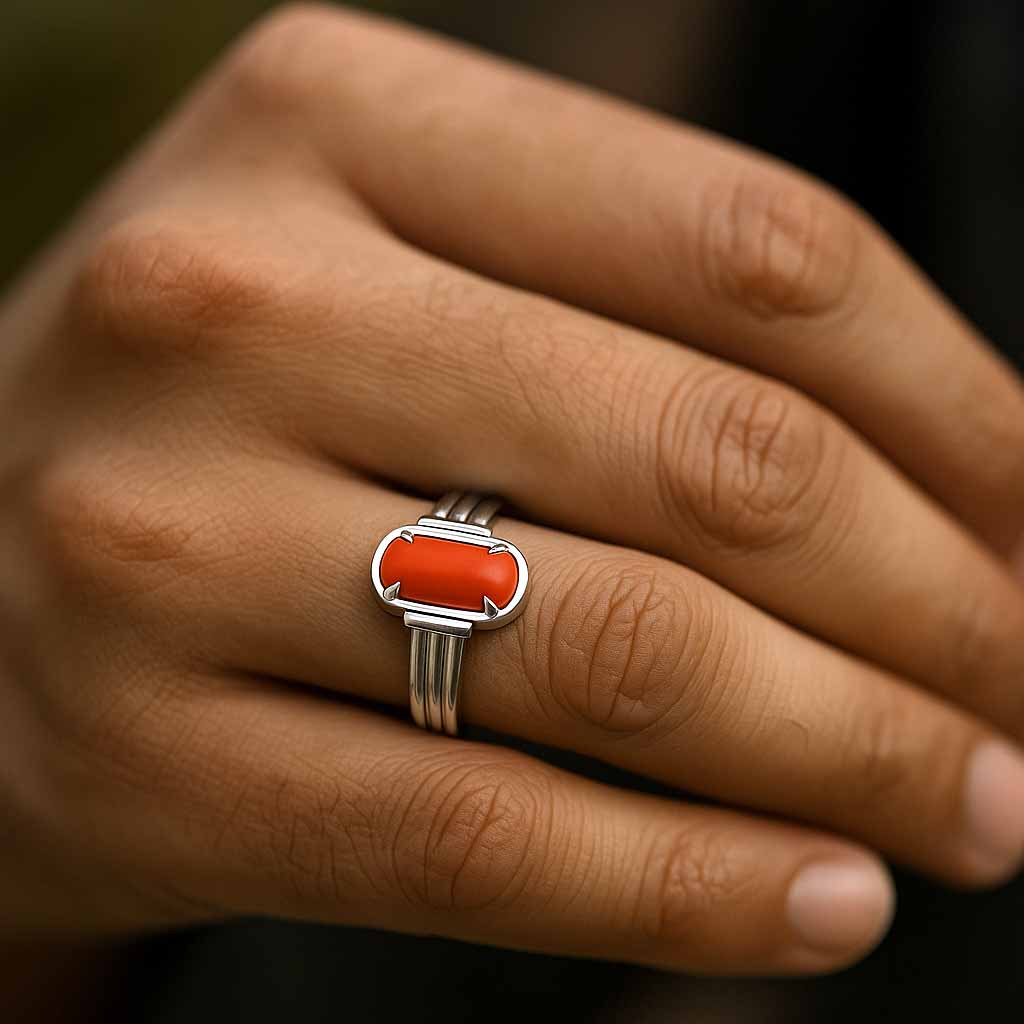 Luxury Handmade 925 Silver Red Coral Ring For Men