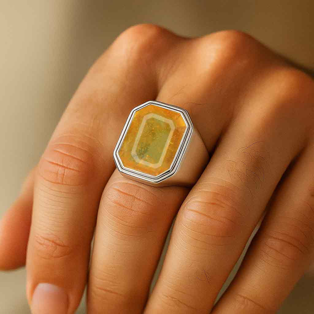 Luxury Handmade 925 Silver Yellow Sapphire For Men