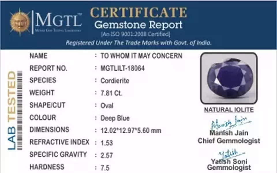 Madagascar Iolite - 7.81 Carat Prime-Quality  ILT-18064