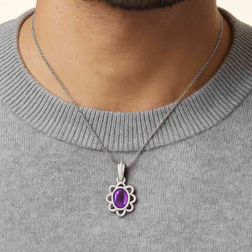 Modern 925 Silver Amethyst (Jamuniya) Pendant