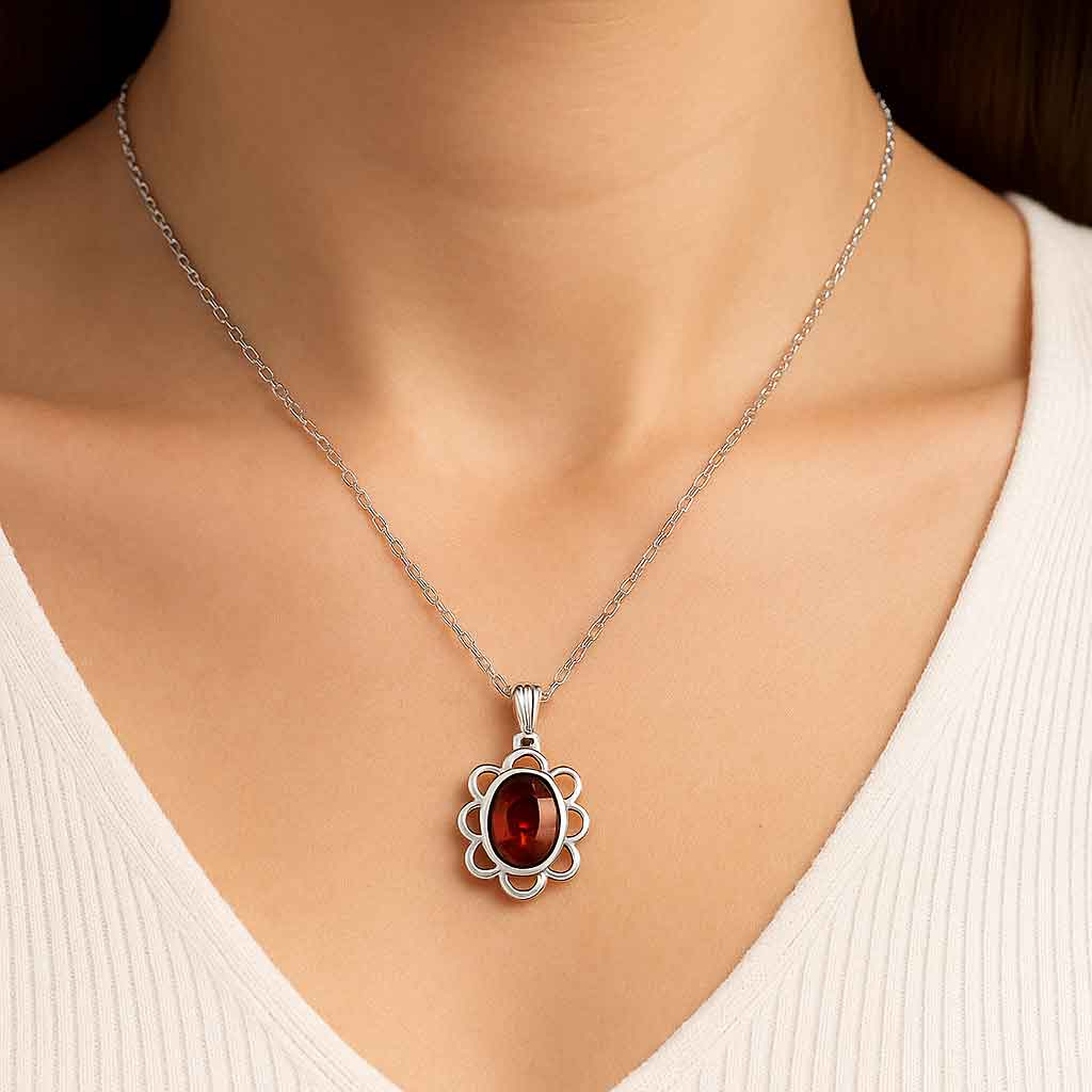 Modern 925 Silver Hessonite Gomed Pendant