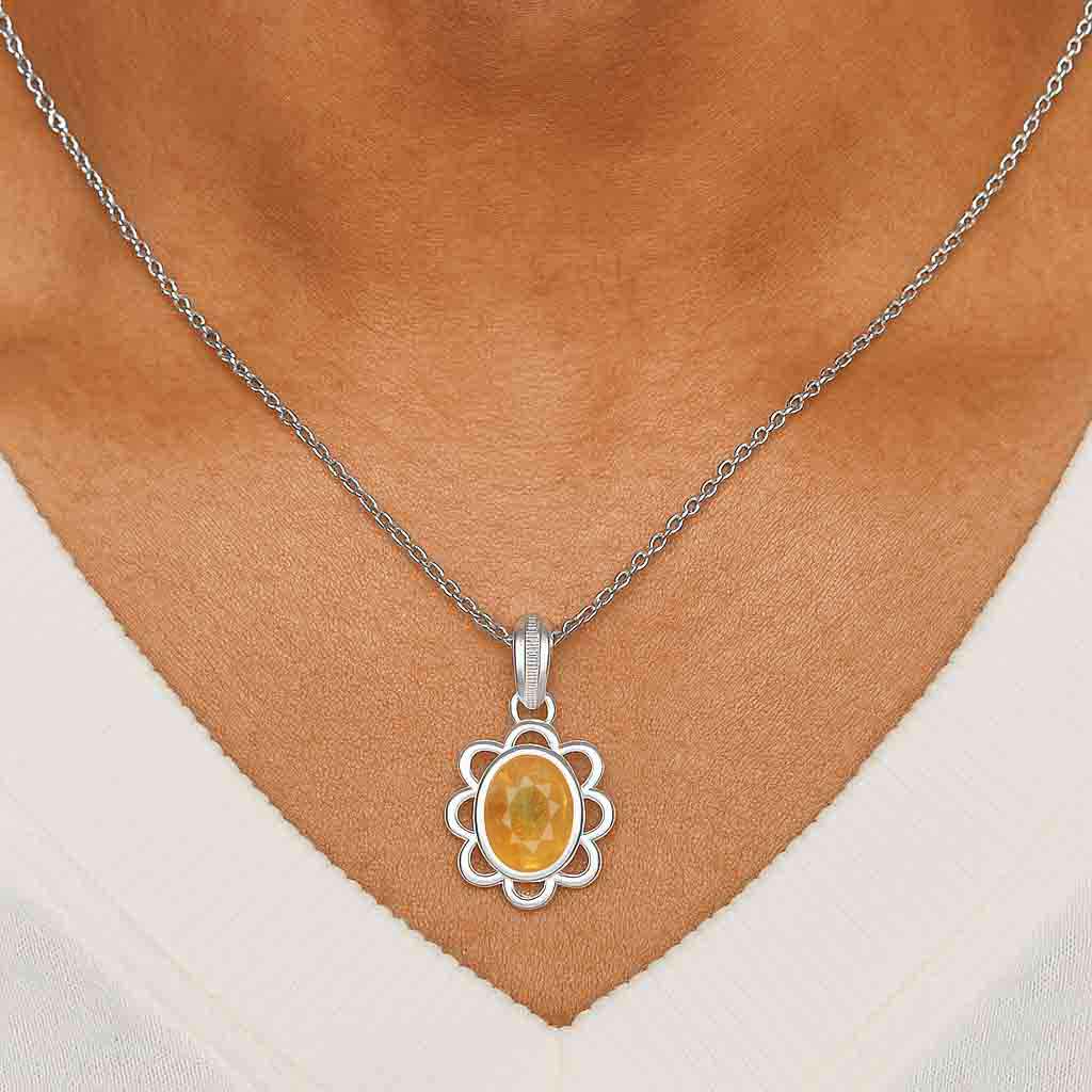 Modern 925 Silver Yellow Sapphire (Pukhraj) Pendant