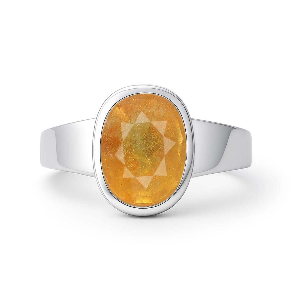 Shop Modern Sterling Silver Yellow Sapphire Pukhraj Ratna Men’s Ring ...