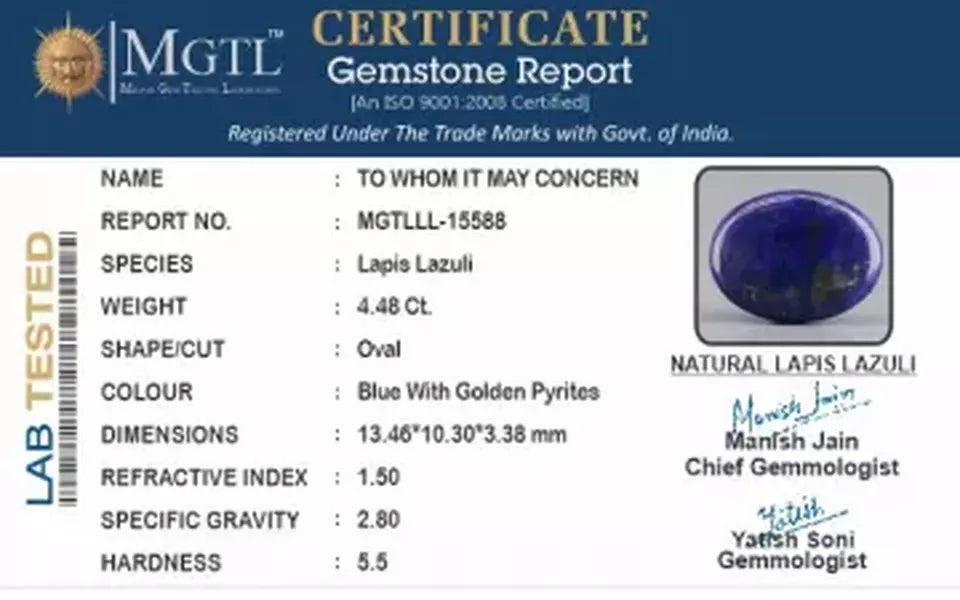 Natural Lapis Lazuli - 4.48 Carat Limited - Quality  LL-15588
