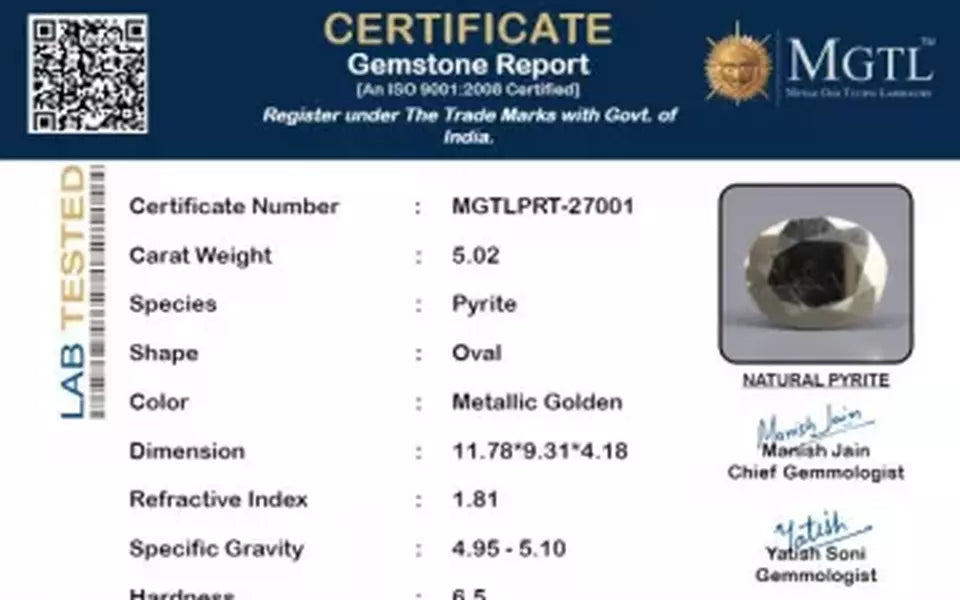 Natural Pyrite - 5.02 Carat Prime Quality PRT-27001