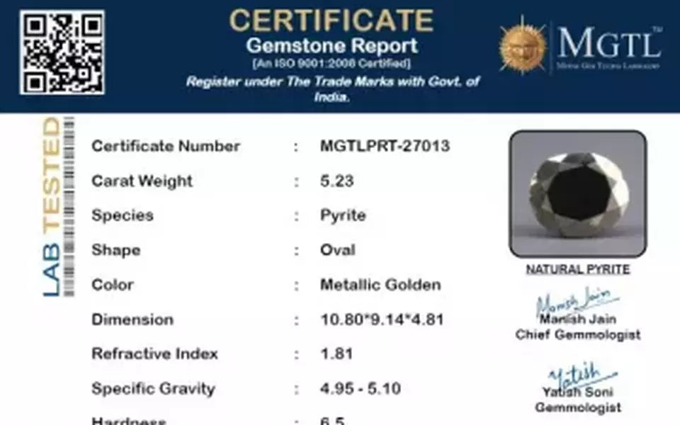 Natural Pyrite - 5.23 Carat Prime Quality PRT-27013