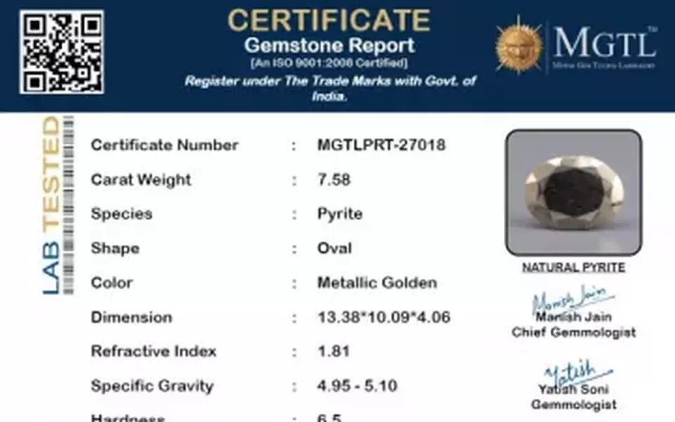 Natural Pyrite - 7.58 Carat Prime Quality PRT-27018