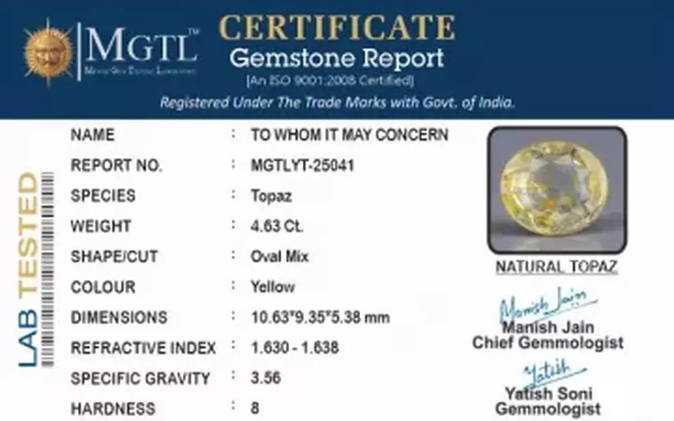 Natural Yellow Topaz - 4.63 Carat Prime Quality YT-25041