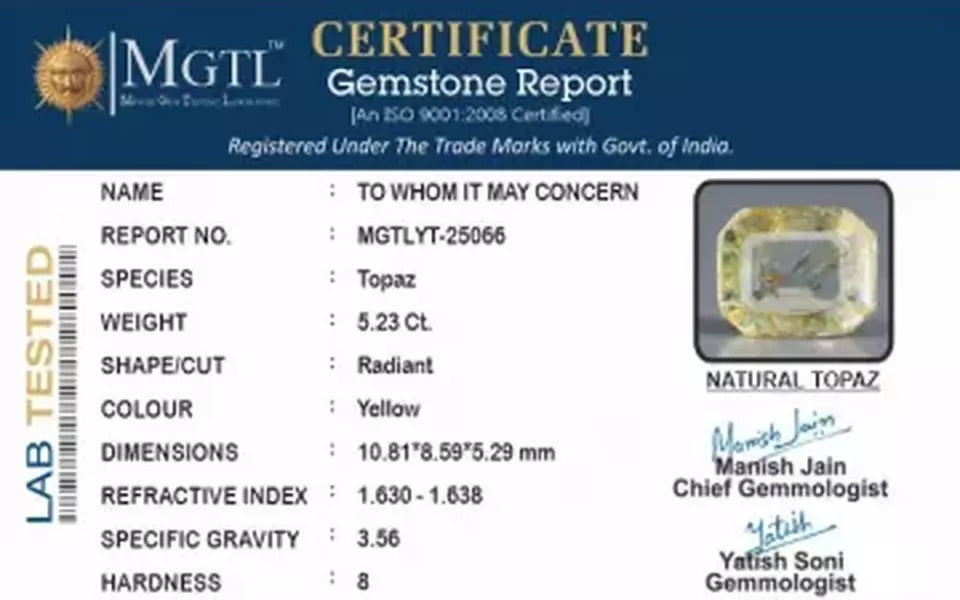 Natural Yellow Topaz - 5.23 Carat Limited Quality YT-25066