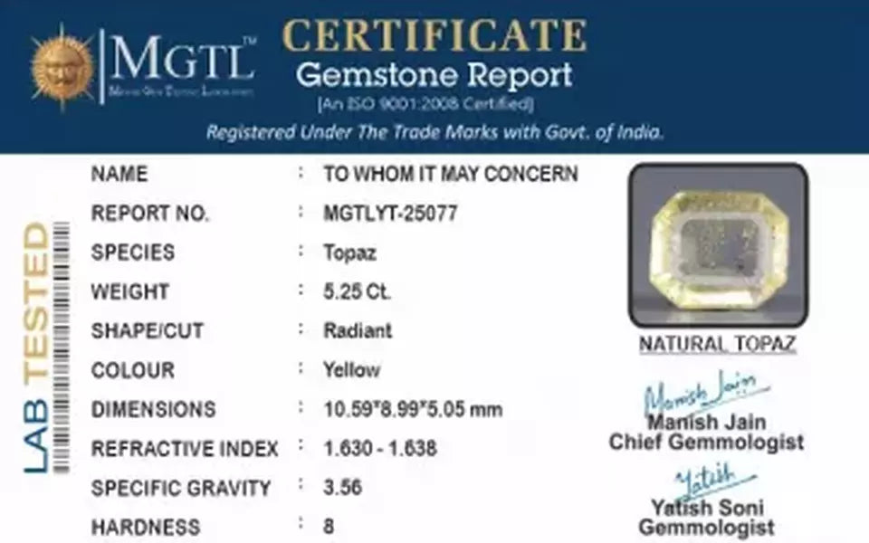 Natural Yellow Topaz - 5.25 Carat Limited Quality YT-25077