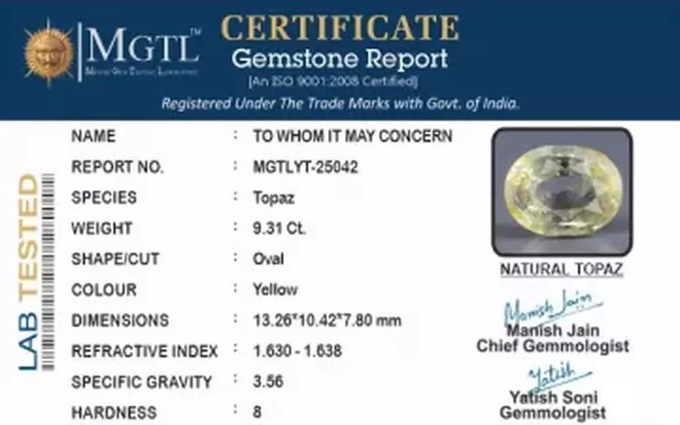 Natural Yellow Topaz - 9.31 Carat Prime Quality YT-25042