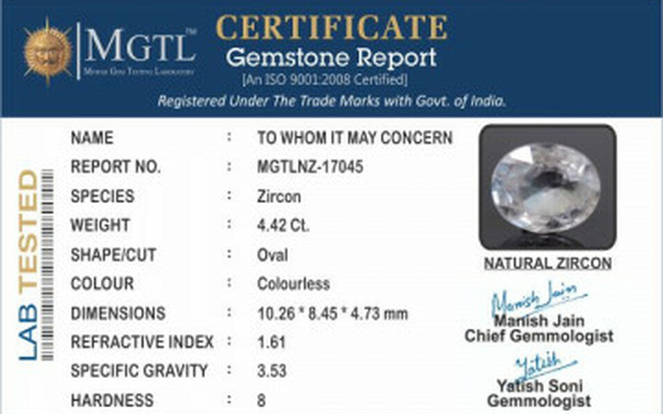 White Zircon - NZ 17045 (Origin - Ceylon) Limited - Quality
