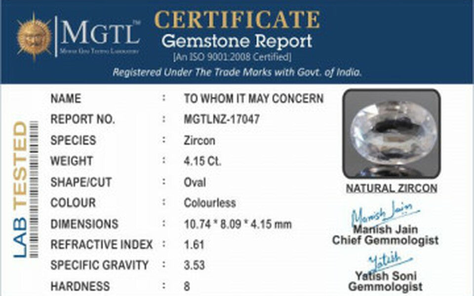 White Zircon - NZ 17047 (Origin - Ceylon) Limited - Quality