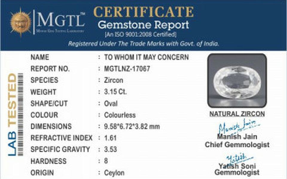 Ceylon Natural Zircon - 3.15 Carat  Limited - Quality NZ-17067