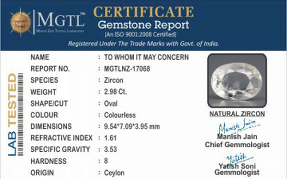 Ceylon Natural Zircon - 2.98 Carat  Limited - Quality NZ-17068