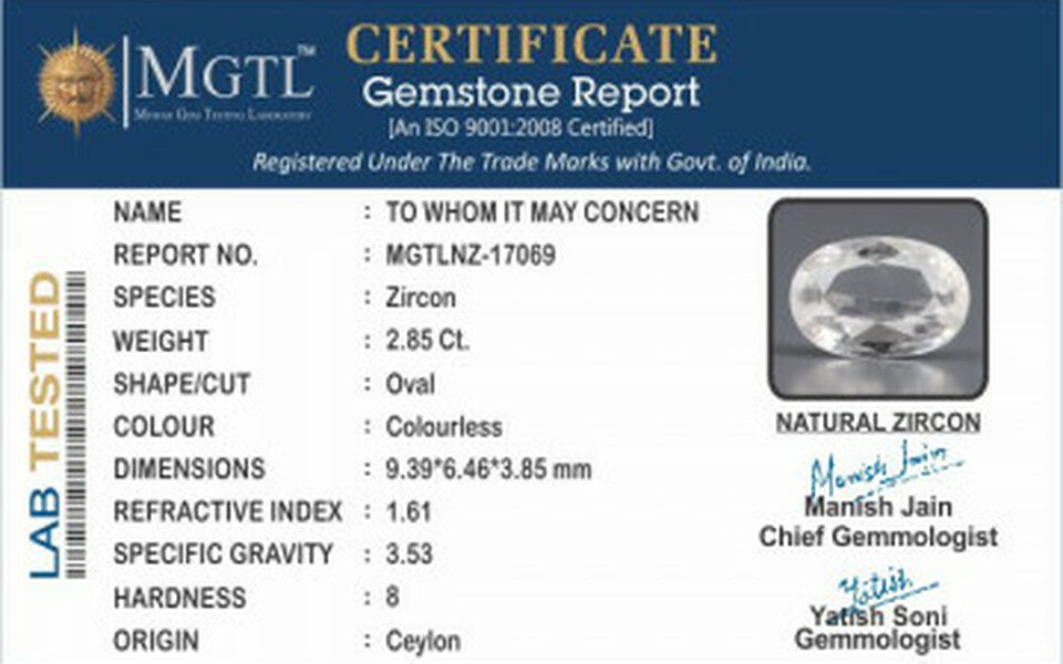 Ceylon Natural Zircon - 2.85 Carat  Limited - Quality NZ-17069