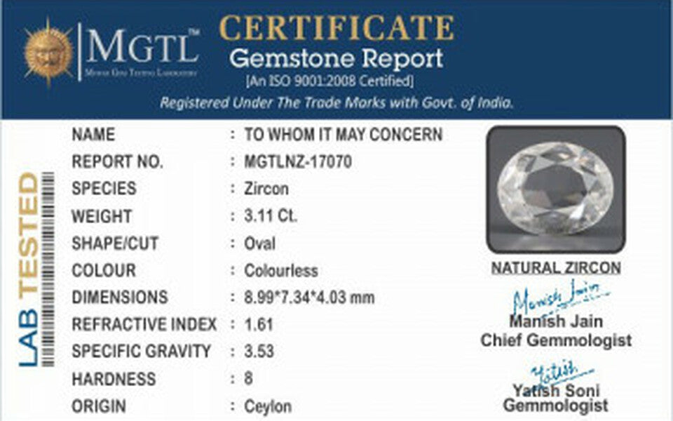 Ceylon Natural Zircon - 3.11 Carat  Limited - Quality NZ-17070