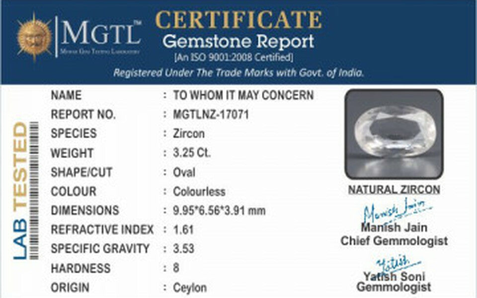 Ceylon Natural Zircon - 3.25 Carat  Limited - Quality NZ-17071
