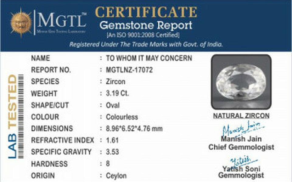 Ceylon Natural Zircon - 3.19 Carat  Limited - Quality NZ-17072