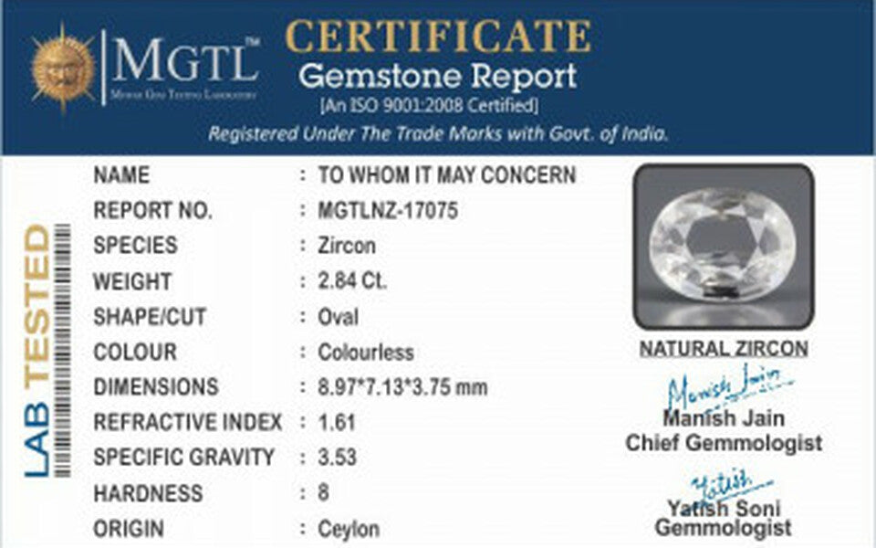 Ceylon Natural Zircon - 2.84 Carat  Limited - Quality NZ-17075