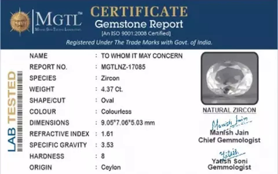 Ceylon Natural Zircon - 4.37 Carat Limited Quality NZ-17085