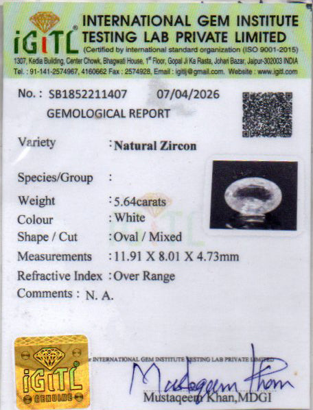Ceylon Natural Zircon - 5.64 Carat Limited Quality NZ-17191