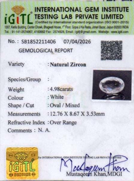 Ceylon Natural Zircon - 4.98 Carat Rare Quality NZ-17193