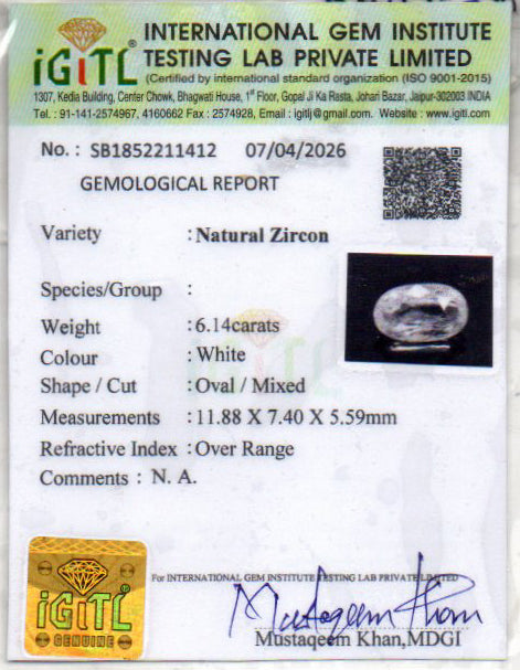 Ceylon Natural Zircon - 6.14 Carat Rare Quality NZ-17194